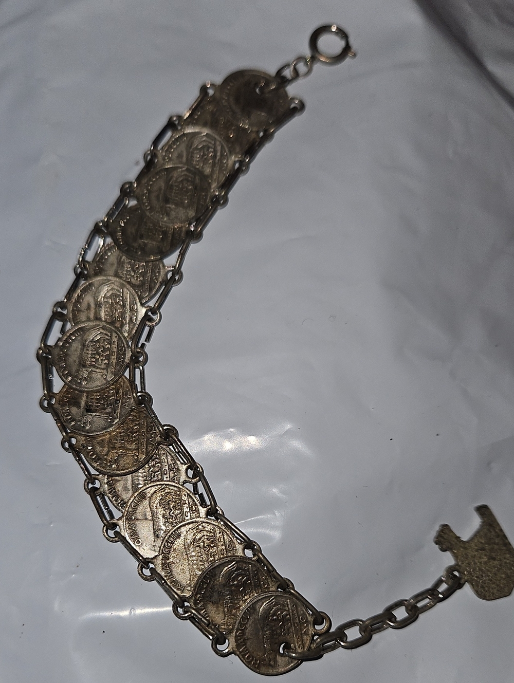 Vintage 1950s Rome Roman SPQR Antique Silver Faux Coin Tourist Bracelet